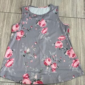 Floral Sleeveless Top - Gray and Pink